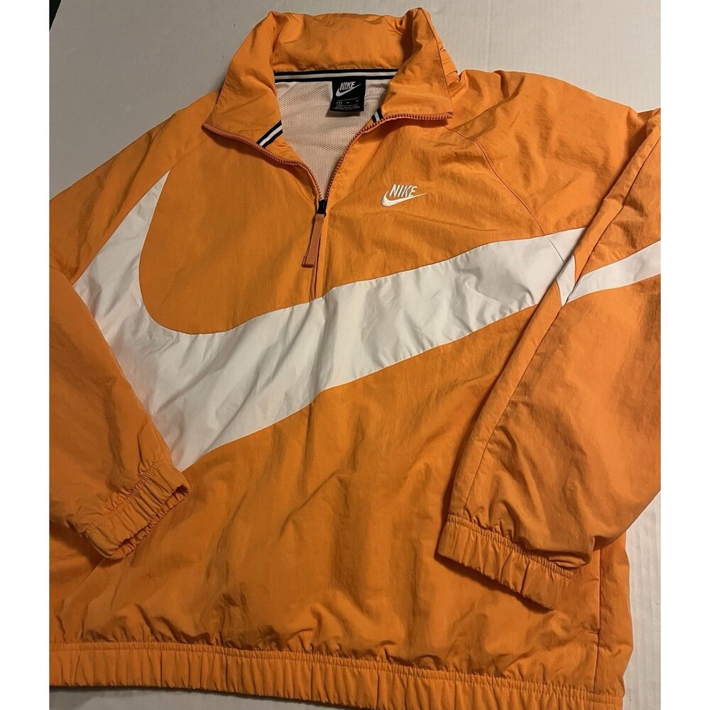 Nike Big Swoosh Anorak 1/4 Zip Pullover Hooded Jacket AJ1404-803 Orange MEDIUM